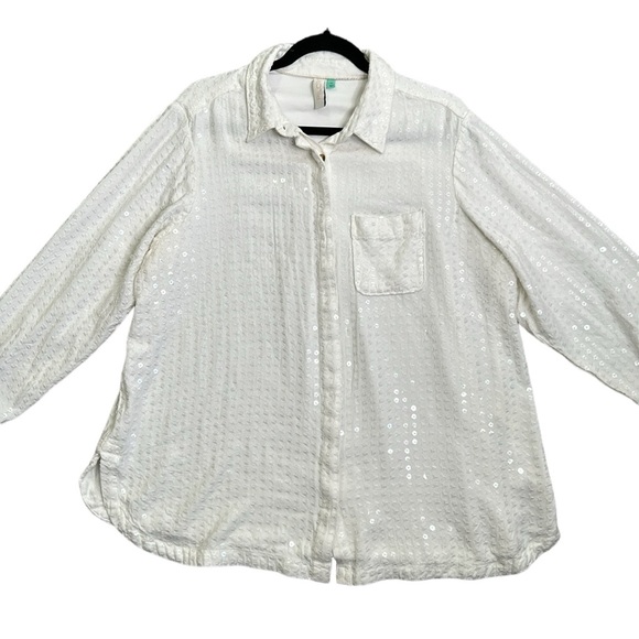Anthropology pilcro white button down sequins top size 1x - Picture 3 of 11